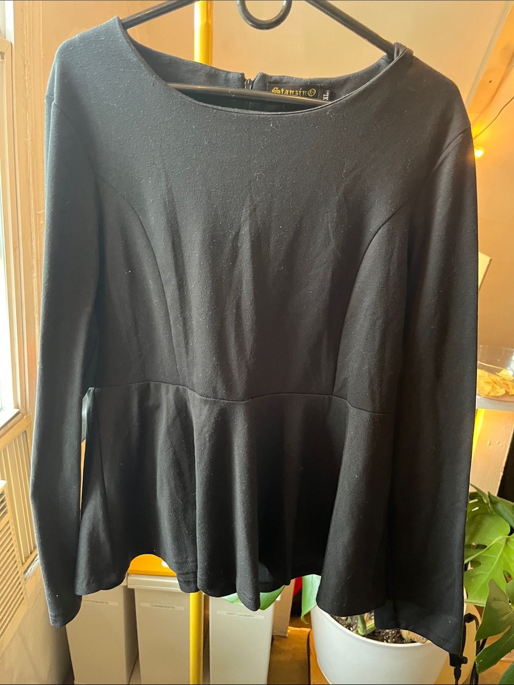 St. John Black Long-Sleeve Peplum Tunic